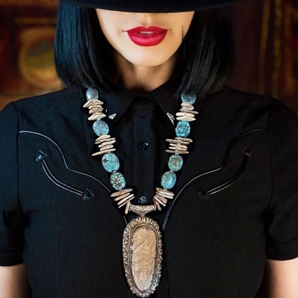 Gray Wolf Collections Cheyenne Bear Eagle Dance pendant native bone necklace